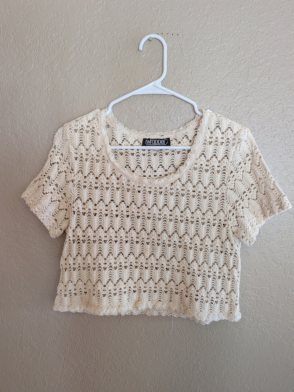 Wrapper Cream Crochet Short Sleeve Crop Top